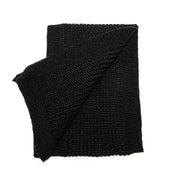 A black knit scarf with knit border.