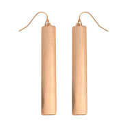 Gold vertical bar drop earrings.