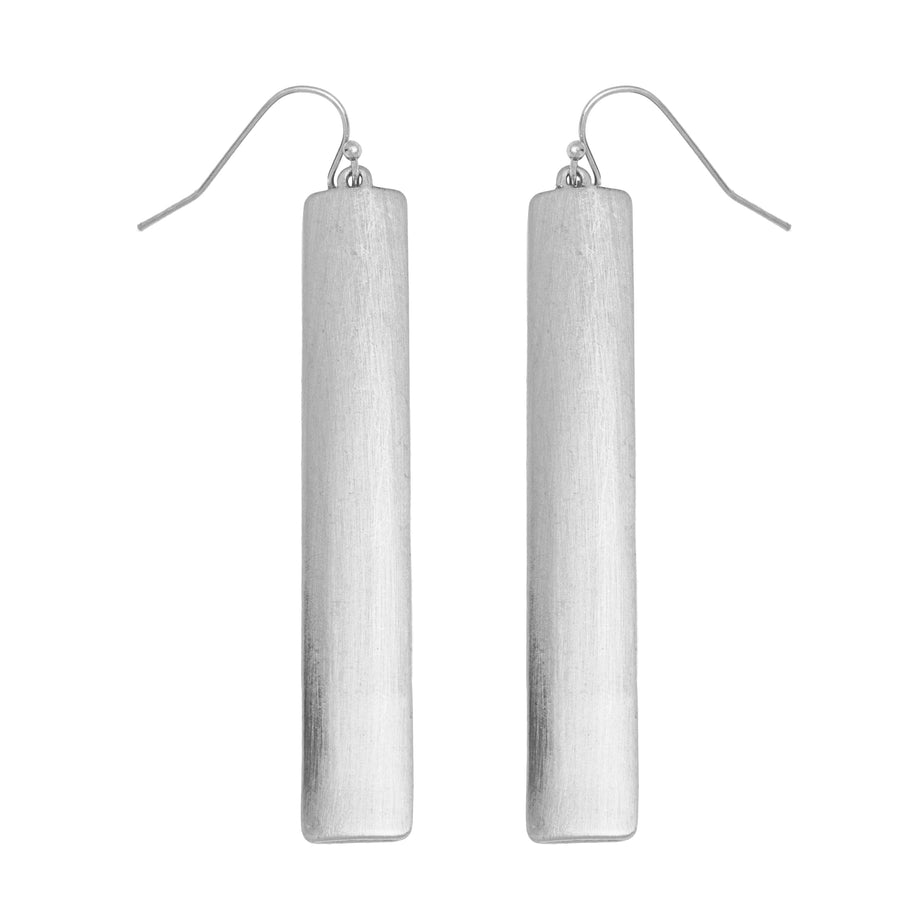 Silver vertical bar drop earrings.