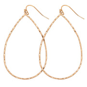 Minimalist and delicate matte finish open gold hammered Teardrop Earring with fish hook back on white background