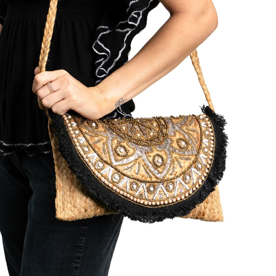Kemala Black Fringe Clutch Bag