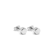 Polished Silver Cylinder Stud Earrings on white background