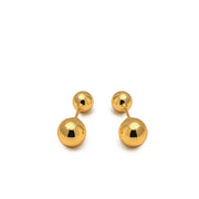 Polished gold double Ball Post shaped stud earrings with orb backing on white background 
