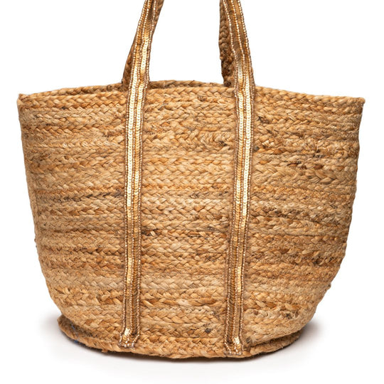 Natural Jute Tote Bag Embroidered Strap