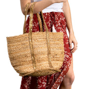 Natural Jute Tote Bag Embroidered Strap