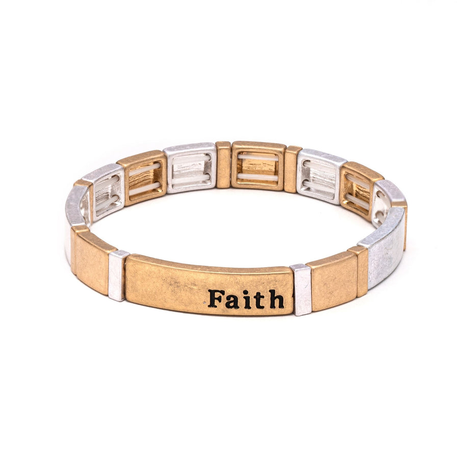 Gold Faith Block Stretch Bracelet