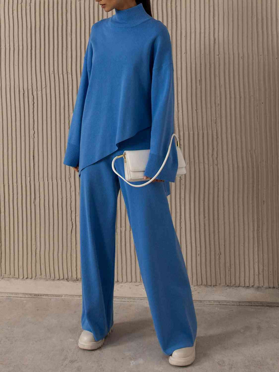 Asymmetrical Knit Top and Pants Set
